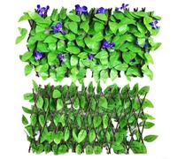 Fauhapyway Decorative Garden Fence Expandable Privacy Screen Trellis Artificial Green Leaf Vines Panel Balcony Courtyard Wall 40Cm Height (Purple orchid)