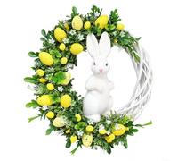 Fauhapyway Easter Wreath with Bunny and Eggs, 27cm Acrylic Spring Door Garland, Multi-Colored Floral Hanging Decor (Yellow Hare Listing)