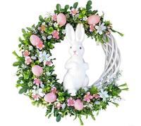 Fauhapyway Easter Wreath with Bunny and Eggs, 27cm Acrylic Spring Door Garland, Multi-Colored Floral Hanging Decor (Pink Hare Listing)