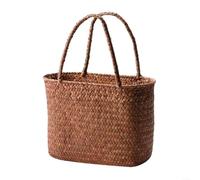 Fauhapyway Handwoven Wicker Basket With Sturdy Handle, Large Straw Picnic Baskets For Garden Shopping And Storage, Eco Friendly Brown Tote(brown)