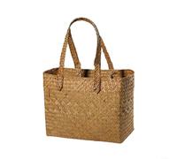 Fauhapyway Handwoven Wicker Basket With Sturdy Handle, Large Straw Picnic Baskets For Garden Shopping And Storage, Eco Friendly Brown Tote(large tote bag)