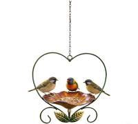 Fauhapyway Heart Shaped Bird Feeder Wrought Iron All Weather Garden Decor Modern Artistic Hanging Tray for Outdoor Patio Balcony Green