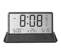 Fauhapyway Modern Minimalist Transparent LCD Digital Alarm Clock with Thermometer, for perpetual Calendar, Snooze Function for Bedroom Desk(Black opaque)