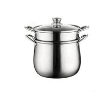 Fauhapyway Nickel Free Stockpot 22cm Heavy Base for Healthy Cooking | Includes steamer basket, large volume for broth, rust resistant, family size, silver finish