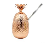 Fauhapyway Pineapple Glasses Shaped Stainless Steel Cocktail Cup With Straw Party Drinking Mug For Beach Hawaiian Theme Gold(Copper)