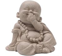 Fauhapyway Resin Sandstone Maitreya Buddha Little Monk Statue, 5.12in Zen Desktop Decor for Home Office Tea Room, Beige(B)