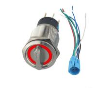 Fauhapyway Rotary Switch Latching 3 Positions Stainless Steel Self-Locking LED Ring Light IP66 Waterproof Switch For Industrial Equipment(Red)