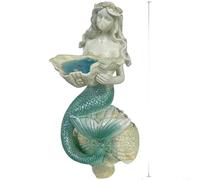 Fauhapyway Solar Mermaid Statue Garden Decor, Color Changing Resin Light, Auto Sensor, Teal