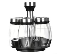 Fauhapyway Spice Rack Organiser Revolving Tower with 6 Containers - Space Saving Desktop Storage for Pantry & Cupboard - Plastic & Glass 18x16x15cm(seasoning jar white)