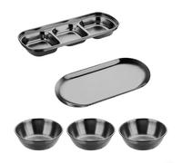Fauhapyway Stainless Steel Dipping Bowl Set 5 Pieces with Storage Tray - for mini for Sauce Cups for Soy Garlic Butter - Gold 21.1cm(Black)