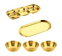 Fauhapyway Stainless Steel Dipping Bowl Set 5 Pieces with Storage Tray - for mini for Sauce Cups for Soy Garlic Butter - Gold 21.1cm(Gold)