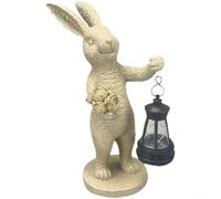 Fauhapyway Vintage Bunny Solar Lamp Hand-Finished Resin Craft | Sun-powered LED lantern, warm night glow, auto dusk-to-dawn sensor, energy saving, garden ambiance