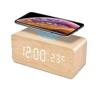 Fauhapyway Wooden Digital Alarm Clock with Wireless Charging, Temperature Display for Bedside Table and Home Decor(Off white)