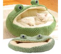 Fauitay Calming Round Dog Bed & Cat Cave with Hooded Cover, Christmas Cat Bed, Frog Decor Plush Warming Pet Beds for Small Dogs and Cats, Removable Cushion and Non Slip Bottom (Green 40cm /