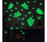 Fauitay Luminous Halloween Ghost Bat Wall Stickers, PET Film Glowing in The Dark Window Decals with 15x20cm, for Library, Bedroom, Nursery, Party Favor