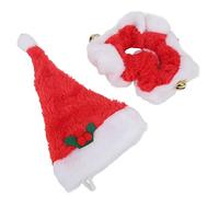 Fauitay Pet Santa Hat and Collar Set Christmas Elf Costume with Bells for Cats Small Dogs Soft Plush Holiday Outfit Photo Props (L)