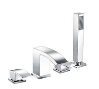 Faul Bathroom Chrome Plated Deck Mounted 4 Hole Bath Filler with Handheld Shower Hot Cold Mixer Tap
