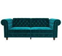 Faulk Chesterfield Teal Velvet Fabric Sofa Bed - 2258979UK