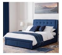 fauna fabric super king size bed with 4 drawers in blue