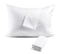 FAUNNA Zippered 100% Cotton Pillow Protectors Cover Case - Comfortable/Quiet Sateen Long-Staple Cotton- Soft & Breathable Pillowcase Standard Size 2 Pack