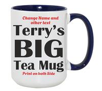 Fauntin Gifts Personalised Big Coffee Mug - 15oz Ceramic Cup with Custom Name - Create Your Own Mug - Custom Cup (Blue)