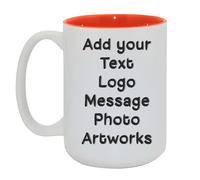 Fauntin Gifts Personalized Coffee Mug, Custom Text Photo and Design Options, 15oz Large Big Tea Cup Customised Gift idea for Wedding, Birthday, Anniversary & Special Occassion (Orange Inside Only)