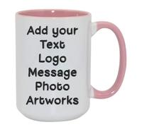 Fauntin Gifts Personalized Coffee Mug, Custom Text Photo and Design Options, 15oz Large Big Tea Cup Customised Gift idea for Wedding, Birthday, Anniversary & Special Occassion (Pink Inside + Handle)