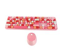 FAUOSWUK 104 Keys Wireless Keyboard and Mouse Set, 2.4Ghz Retro Typewriter Style with Numeric Keypad Multimedia for Home Office Computer (Pink Theme)