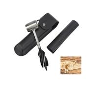 FAUOSWUK Bushcraft Settlers Tool Hand Auger Wrench Set with Storage Bag,Stainless Steel Multifunctional Portable Manual Wood Auger Drill Bit for Camping, Bushcrafting (Black PU Leather