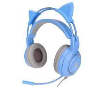 FAUOSWUK Cat Ear Gaming Headset, USB and 3.5mm Dual Plug Wired Gaming Headphones With Adjustable Volume Control One Key Microphone Mute for PC One Laptop (Blue)