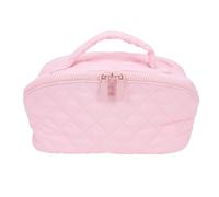 FAUOSWUK Lay Flat Makeup Bag, 180 Degree Flat Lay Water Proof Travel Toiletry Bag with Proof Lining and Brush Holder, for Women Beauty Enthusiasts (Pink)