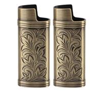FAUOSWUK Retro Lighter Case, Vintage Zinc Alloy Protect Cover with 3D Floral Stamped Engraving, Classic Elegant Gifts for Smokers Collectors (Bronze)