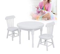 FAUOSWUK Round Dinning Table Chairs Portable Mini Furniture Set 1 X Dinning Table 2 X Chair for 1:12 Doll House Kitchen (White round dining and chairs)