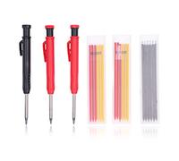 FAUOSWUK Solid Carpenter Pencil Set, Extended Tip Design for Hard to Catch Areas with Refills, Stable Clips for Wood Plastic Metal Glass Construction Bricklayers