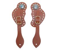 FAUOSWUK Spur Straps, Cowboy Boot Accessories with Crystal Rhinestone Decoration, PU Nappa Leather Equestrian Equipment for Ranch Riding and Rodeo