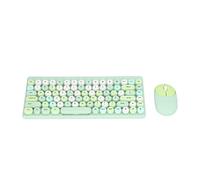 FAUOSWUK Wireless Keyboard Mouse Set 86 Keys, Retro Round Keycap 1200DPI Ergonomic USB Keyboard Mouse Combo with Glossy Color Clear (Green)