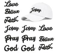 FAURAPMNG 12 Pcs Christian Iron On Patches, Jesus Faith Bible Religious Iron On Embroidered Patch Bulk for Hats Clothes Tote Bags, Black