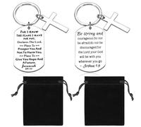 FAURAPMNG 2 Pcs Christian Gifts Inspirational Bible Verse Keychain Pendant Cross Charm Men and Women Religious Jewelry for Birthday Graduation Communion Christmas Thanksgiving Faith Keychain, Silver,