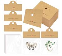 FAURAPMNG 200 Pcs Jewelry Package Bags, White Kraft Paper Display Cards & Clear Plastic Bags, Ideal for Earrings, Key Chains, Car Coasters, DIY Crafts & Small Businesses