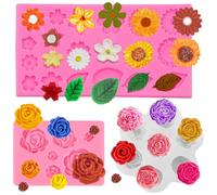 FAURAPMNG 3 Pcs Flower Silicone Molds for Fondant, Chocolate, and Candy, 3D Rose Sunflower Daisy and Leaf Shapes for Cake Decorating, Sugarcraft, Soap, Candle, Jewelry Casting, and DIY Crafting