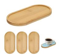 FAURAPMNG 4 Pcs Oval Bamboo Coasters, Blank Mosaic Base, Small Wooden Tray, DIY Crafts, Home Office Decor