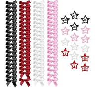FAURAPMNG 92 Pcs Bow Star Hair Clip Set, 80 Mini Ribbon Bowknot Barrettes and 12 Star Hair Clips 4 Colors Cute Satin Bow Hairpins Metal Stars Hair Snap Y2K Hair Accessories for Women,Girls,Party Decor