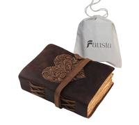 Fausta Heart Embossed Leather Journal for Men & Women - 8"x6" Writing Notebook, 240 Pages Vintage Deckle Edge Cotton Paper (150 GSM) | Rustic Brown Travel Sketchbook for Drawing