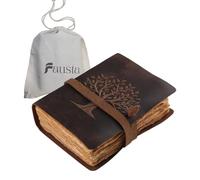 Fausta Tree Embossed Leather Journal for Men & Women - 7"x5" Writing Notebook, 240 Pages Vintage Deckle Edge Cotton Paper (150 GSM) | Rustic Brown Travel Sketchbook for Drawing