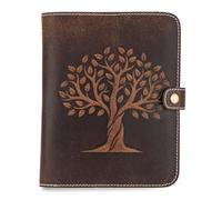 Fausta Tree Embossed Leather Journal with Top Button Closure | 8"x6" Refillable Brown Writing Notebook with 256 Lined Pages | Premium Leather Bound Diary for Office, Travel & Gift for Men & Women
