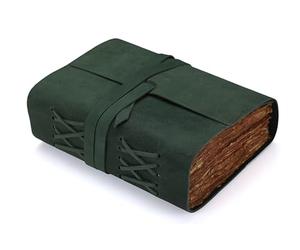 Fausta Vintage Leather Bound Journal with Flap Closure | 7"x5" Handmade Hunter Green Writing Notebook with 240 Deckle Edge Pages | 150 GSM Cotton Paper Diary, Sketchbook & Book of Shadows