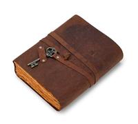 Fausta Vintage Leather Journal with Key for Men & Women, 240 Pages, 7"x 5", Handmade Writing Notebook | Deckle Edge Cotton Paper 150 GSM | Cinnamon Brown Travel Diary, Sketchbook | Unique Gift Idea