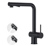 Faustina Pull Out Kitchen Mixer Tap with Dual Function Sprayer, Single Lever Kitchen Sink Tap with Spray Extendible in Stainless Steel Black, UK Standard
