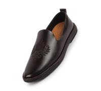 FAUSTO Men's Ethnic Party Wedding Embroidery Floral Design Stitched Prom Slip On Jutis, Brown, 7 UK