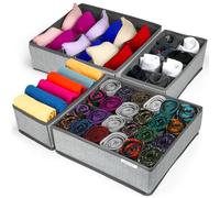 Faustyle Drawer Organisers - Pack of 4 wardrobe storage organizer with Sturdy Fabric & Foldable Cardboard Inserts - Organiser storage for Underwear, Clothes, Socks & Ties…